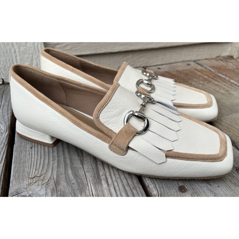 New! Donald Pliner Saeli Women's 10 Cream Leather Loafers Kiltie Horsebit Detail - Picture 2 of 14